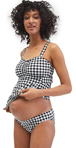 Motherhood Maternity womens Keyhole Back Two Piece Swimsuit Tankini Set, Black/ White Gingham, X-Large US