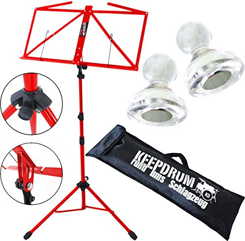 keepdrum MUS3RD Notenstaender Rot mit Tasche + 2 Magnete