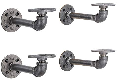 PIPE DÉCOR Industrielle Rohr-Regalhalterungen, 4er-Pack, authentische Rohrleitungsbeschläge und -stücke, Wandmontage, schwebende Regale, rustikales Halterungs-Set für Vintage-Regaldekor (15.2 cm)