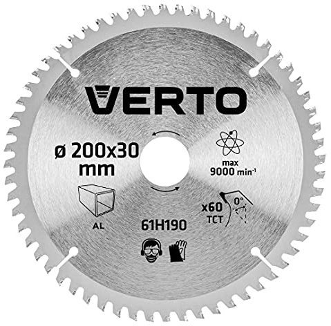VERTO Widia-Sägescheibe 200 x 30 mm/215 x 30 mm, 60 Zähne, für Aluminium, Scheibenstärke 1,6 mm, Zahnstärke 2,4 mm, Reduktionsstücke: 30 x 16 mm, 30 x 20 mm, 30 x 25,4 mm