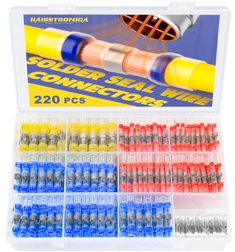 220 conectores de alambre para soldadura, conectores de cable Haisstronica para soldadura, conectores de cable eléctricos aislados impermeables, conectores de culata
