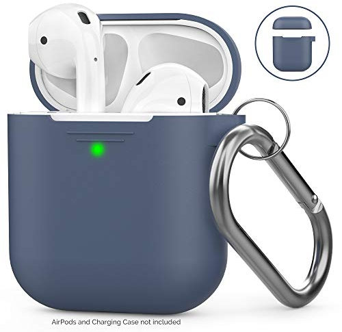 AHASTYLE AirPods Hülle Silikon AirPods Case [Front-LED Sichtbar] Kompatibel mit Apple AirPods 2 & 1 (2019) (Mit Karabiner, Navy Blau)