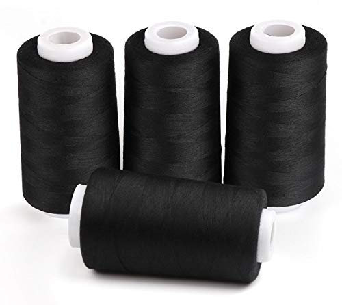 ilauke 4 x 3000 Yards Overlock-Garnspulen, schwarzes Polyester-Nähgarn, Overlock-Kegel
