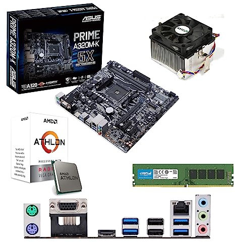 AMD Athlon 3000G 3.5GHz Dual Core Four Threads CPU, ASUS Prime A320M-K Motherboard & 4GB 3000MHz Crucial DDR4 RAM Pre-Built Bundle
