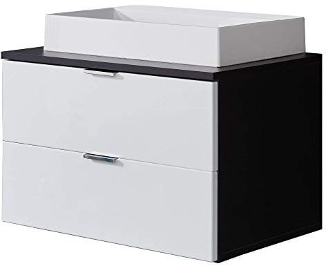trendteam smart living - Concept One - Kommode - Weiß/Grau - Hängender Waschbeckenunterschrank mit 2 Schubladen und Waschbecken - (BxHxT) 60 x 48 x 45 cm - chromfarbene Metallgriffe