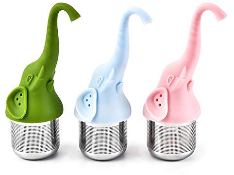 MKLZ 3 Pack Tea Infuser for Loose Leaf, Elephant Animal Silicone Tea Filter/Steeper,Extra Fine Mesh Stainless Steel Tea Ball Strainer