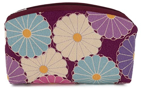 Trousse Maquillage Petite pour Femmes Fabriqué au Japon Filles Petite Trousse de Toilette Pochette Cosmétique Vanity Fleurie (Kikka/Violet)