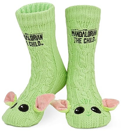 Disney The Mandalorian Kuschelsocken Herren Flauschig Hüttensocken Herren mit Noppen Baby Yoda (Grün)
