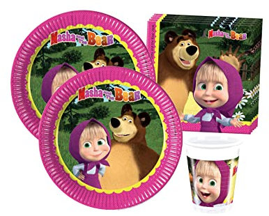 Isola Party Kit de fiesta de cumpleaños Masha y oso ecológico (16 platos, 16 vasos, 20 servilletas)