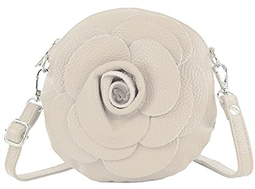 modamoda de T225 Damen Leder Umhängetasche Abendtasche Clutch Blüte Klein handmade in Italy, Farbe:Creme