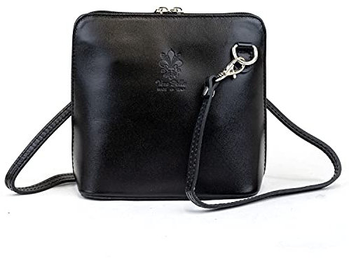 Woodland Leather Petit Sac Vera Pelle Sac à Bandoulière en Cuir Véritable pour Femme, Mini Sac à Bandoulière Italien Bandoulière de Haute Qualité, Noir, 17cm x 17cm x 8cm