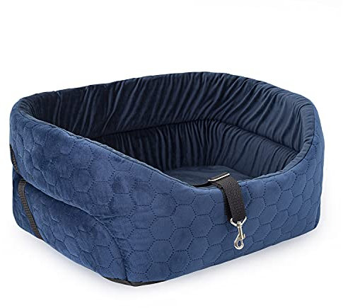 BOUTIQUE ZOO Hunde Autositz Universal Waschbar Abriebfest, Autositz Hund für Vordersitz, Beifahrersitz, Rückbank, Hundebett Hundetasche, M: 56 cm x 48 cm, Blau - Wildlederimitat - Velvet