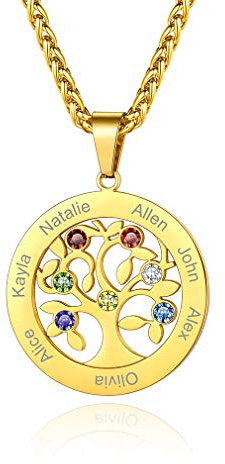Custom4U Gold Family Names Necklace Personalised Tree of Life Pendant for Mum Birthday from Daughter