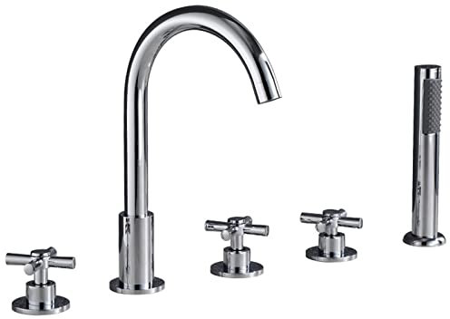 Badewannenarmatur Wannenrand 5-Loch Wannenrandarmatur Wannenrand Badewanne Armatur Set Multifunktions Badewannen-Armatur Wannenrandkombination für Badezimmer,Chrom