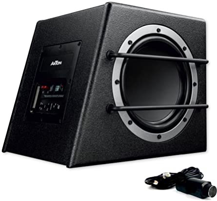 AXTON ATB20A – 20 cm / 8“ Aktiv Subwoofer für Auto und Reisemobile, kompakte Gehäuse Bass Box mit Verstärker, aktive Basskiste mit High Level Eingängen, 100 Watt RMS