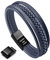 murtoo Bracelet Homme Cuir Véritable Bracelet et Acier Inoxydable Cuir pour Les Hommes(Bleu foncé,22,5)