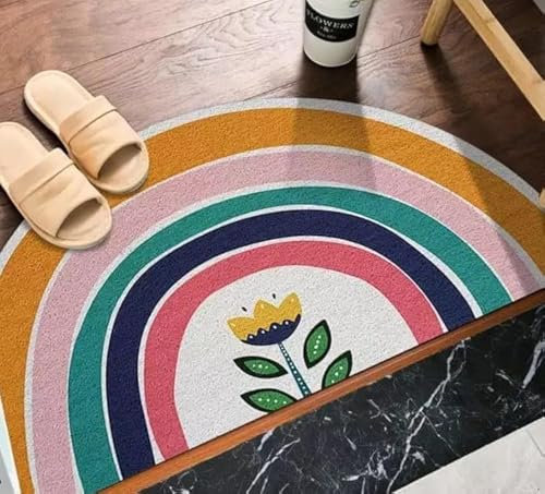 TOVU Makings | Rainbow Door mat with Flower | Front Door mat | Welcome mat Indoor | Doormat Indoor Entrance | Outdoor mats