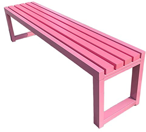 Gartenbank Metall 3 Sitzer Grau Parkbank Eisenbank Stahlrahmen, Sitzbank Belastbar Bis 500kg, Ruhebank Wetterfest (7 Farben)(Pink,1.2m)