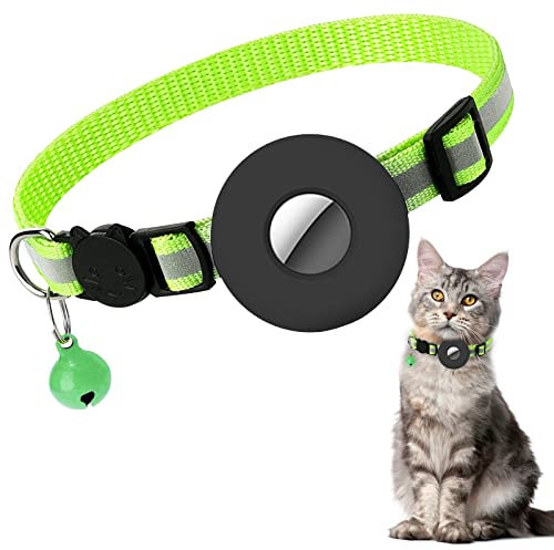 Katzenhalsband für Airtag, Reflektierendes Katzenhalsband mit Glocke und Sicherheitsschnalle, kompatibel für Apple Airtag, Kätzchenhalsband mit Airtag-Halter Wasserdichtem Verstellbar 22–35 cm