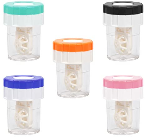 Zsanhua 5 Pieces Contact Lens Barrel Cases, Plastic Portable Contact Lens Cleaner Washer Manual Rotation Contact Lens Cleaning Case for Daily Eyes Care (5 Colors)
