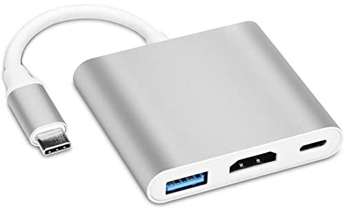 USB C to HDMI Multiport Adapter, Type-C Hub to HDMI 4K Output USB 3.0 Port & USB-C Charging Port and USB-C Digital AV Multiport, for MacBook Pro/air, Galaxy S8/S9,Chromebook Pixel/Dell (Silver)