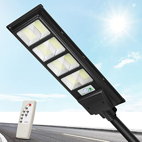 Wstan 400W Lampadaire Solaire Exterieur avec Détecteur de Mouvement & Télécommande, Projecteur LED Solaire IP65, Réverbère 432 LED Blanc Froid 6500K pour Rue, Cour et Jardin