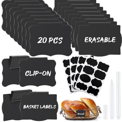Etikettenhalter Clip Set Korb Etiketten - 20 Stück Label Halter PVC Abnehmbare Clips Kunststoff Schwarz mit Aufkleber
