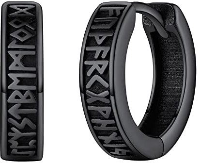 FaithHeart 925 Schwarz Rune Ohrstecker für Herren Damen Wikinger Schmuck Punk Creolen Ohrstecker für Weihnachten Geburtstag