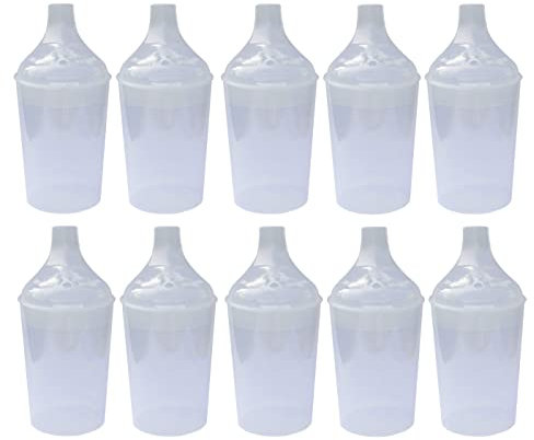 Lizzyoftheflowers 10 Pack - Clear Wide Spout Feeding Beakers with Graduated Measurements and Controllable Flow Lid - Autoclavable, Microwave Safe and Spill-Proof