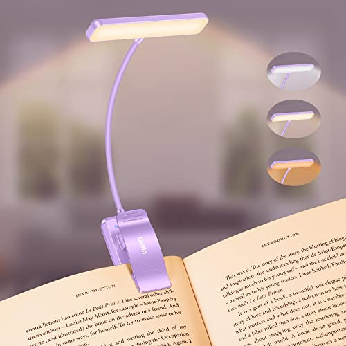 Gritin Leselampe Buch Klemme, USB Wiederaufladbare Buchlampe mit 19 LEDs, 3 Farbtemperatur Modi, Lange Laufzeit, Stufenlose Helligkeit Klemmlampe, 360° Flexibel Klemmleuchte für Nachtlesen ins Bett
