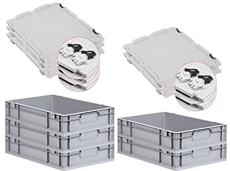 PROREGAL SuperSparSet 5x Eurobox NextGen Economy mit Scharnierdeckel & schwarzen Verschlüssen | Griffe geschlossen | HxBxT 12x40x60cm | 23 Liter | Eurobehälter Transportbox Transportbehälter