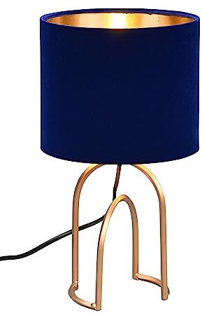 Reality Leuchten Tischleuchte Grace R51131012, Metall goldfarbig, Schirm Samt Blau/goldfarbig, exkl. 1x E14