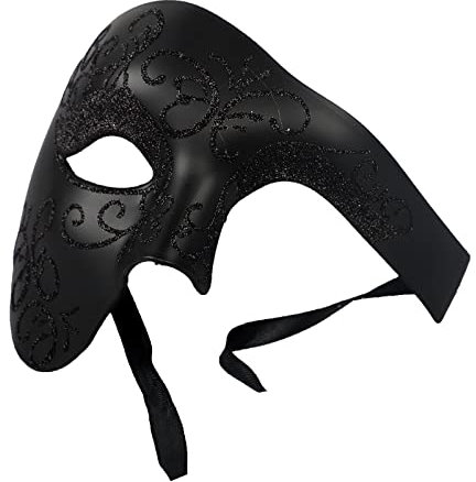 JIAHG Masque Phantôme de Borgne Opéra Drame Demi-visage Masque Antique Halloween Carnaval Masque de Déguisement Mascarade Danse Soirée Club Masque Steampunk Masque à Paillettes Noir Rouge Mystérieux
