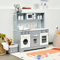 RELAX4LIFE Cocina Juguete de Madera para Niños, Mini Cocina con Horno, Microondas, Dispensador de Agua y Teléfono, Luces y Sonidos Realistas, Niños 3+ Años