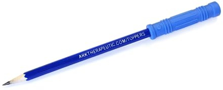 ARK® Beiß- und Kauaufsatz für Stifte in verschiedenen Stärken und Formen + Bleistift - Sensory Kauaufsatz, Beißblock, Kauen, Zahnen (fest, königsblau, Lichtschwert)