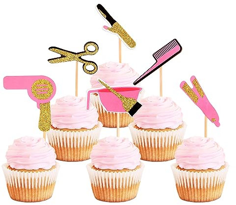 Blumomon 36 Stück Schönheit, Friseur, Werkzeug Set Muster Kuchen Insertion Geburtstag Cake Topper Geburtstag Party Kuchen Picks für Geburtstagsfeier Kuchen Topper Dekoration Partyzubehör