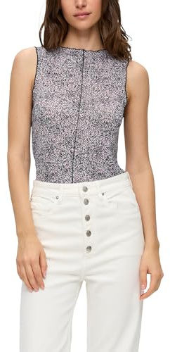 QS Damen 2144178 Top mit Rippstruktur, Mehrfarbig|pink|schwarz 41A3, S