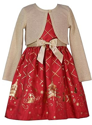 Bonnie Jean Christmas Dress - Nutcracker Dress with Gold Cardigan, Red Nutcracker, 5