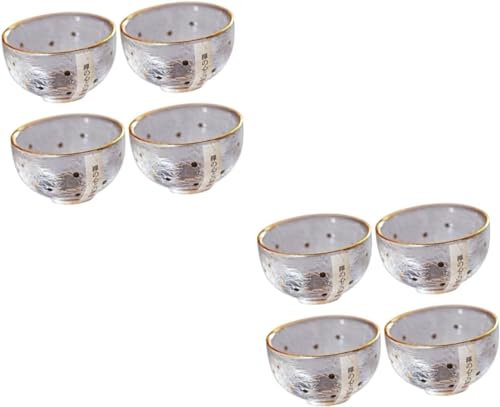 EdirFtra 8 Tasses à thé japonaises, Tasses à café en Porcelaine, Tasses à saké à Bord en Or Japonais, Tasses à café Transparentes, Tasses et Bols en Verre Japonais