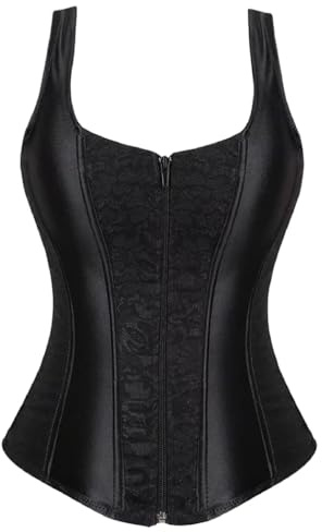 KUOSE Damen Schwarz Shapewear Korsett Vintage Gothic Vollbrust Corsage Top mit Träger