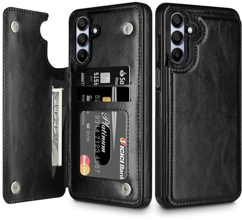Coolden for Samsung A15 Phone Case Samsung A15 Case Wallet Case with Card Holder Shockproof Case Flip Soft PU Leather Magnetic Closure Protective Case Cover for Samsung Galaxy A15 Phone Case-Black