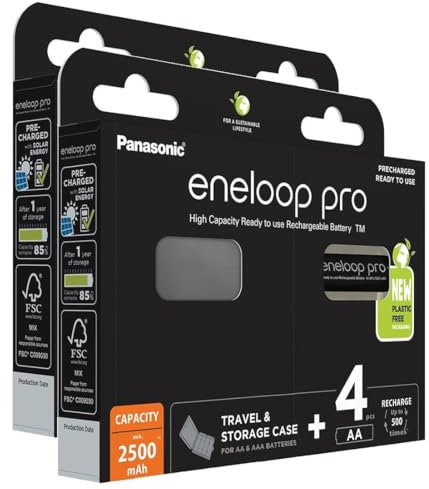 Eneloop Pro Lot de 2 x 4 Piles Rechargeables AA 2500mAh + boîte de Rangement
