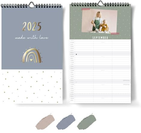 Familienkalender 2025 selbst gestalten I [Blattgold] I 3 Spalten I A4+ I Fotokalender 20 x 32cm I DIY Bastelkalender für Fotos zum Selbstgestalten I Zum Aufhängen