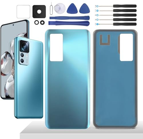 YHX-OU Couvercle de Batterie pour Xiaomi 12T 5G 22071212AG Coques arrière de Rechange, Cache Batterie avec Lentille de Caméra pour Xiaomi 12T 5G + Outils (Bleu)
