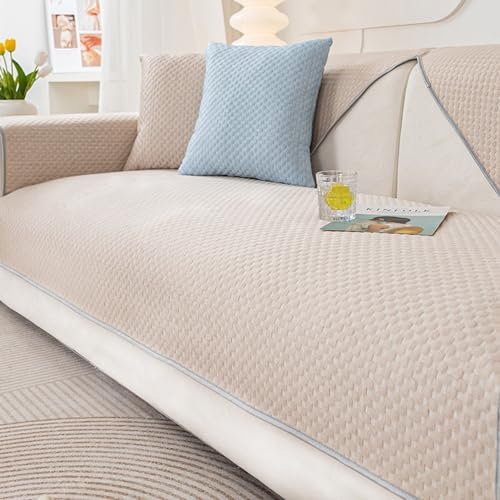 Gleedipre Sofa Cover Stretch Chenille Anti-Slip Sofa Fitted Sheet Suitable for All Seasons European Style Sofa Protective Cover(Khaki,70 x 150cm)