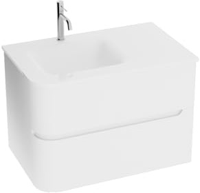 lavita Waschbeckenunterschrank Badezimmerschrank mit Waschbecken Atlanta Weiß Hängeschrank Badschrank Waschtischschrank Schrank 80cm Breit Badezimmermöbel PVC/Glass 80x50x55 cm Montierte Badmöbel Set