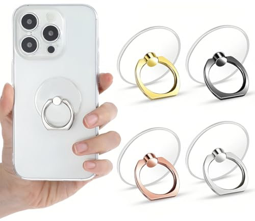 JEYORZY 4 Pièces Anneau Support Téléphone,Transparent Anneau Porte Portable Smartphone,360° de Rotation,pour Tenir Le Telephone dans Les Mains,4 Couleurs