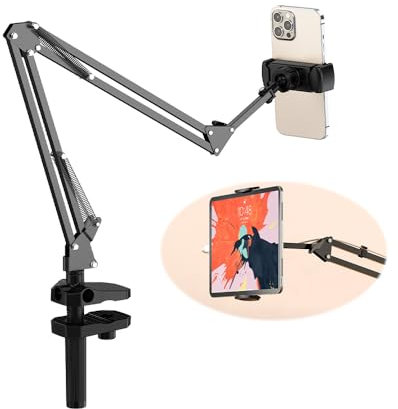 Moxamo Handy-Halterung für Bett, Schwanenhals-Halterung, flexibler Arm-Tablet-Ständer für Schreibtischhalterung, kompatibel mit iPhone 15, 14, 13, 12 und iPad, Schwarz