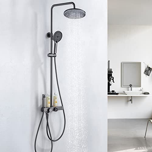 Sistema Doccia termostatico con Display della Temperatura, Set Rubinetto Doccia con Bocca Vasca, spruzzatore Bidet, doccetta, Rubinetto Doccia Vasca a Parete,Grigio Pistola