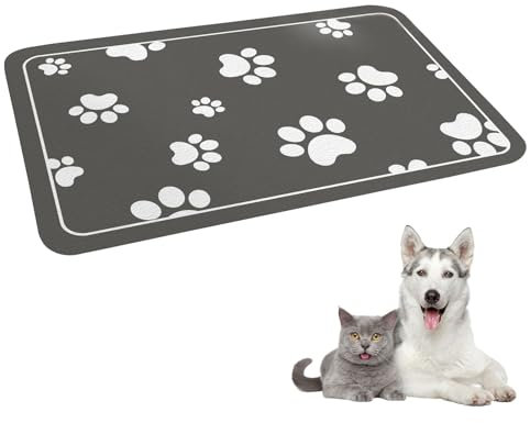 Diatomaceous Earth Non Slip Dog Food Mat 30x50cm - Durable Pet Feeding Mat for Food and Water Bowls - Gray